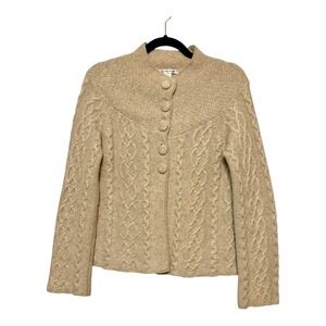 Cable‎ Knit Fisherman Wool Cardigan Womens Sz S English Countryside Equestrian